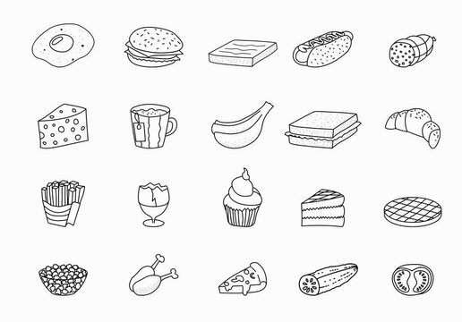Food doodle elements set animation