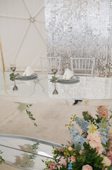 Decorated decorated tables at the wedding