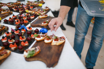 Food on the buffet table.