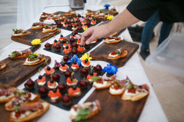 Food on the buffet table.