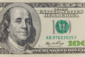 Macro shot of one hundred dollars bill