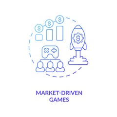 Market driven games concept icon. Video games types. Creating product to earn huge amount of money. Increasing budget idea thin line illustration. Vector isolated outline RGB color drawing