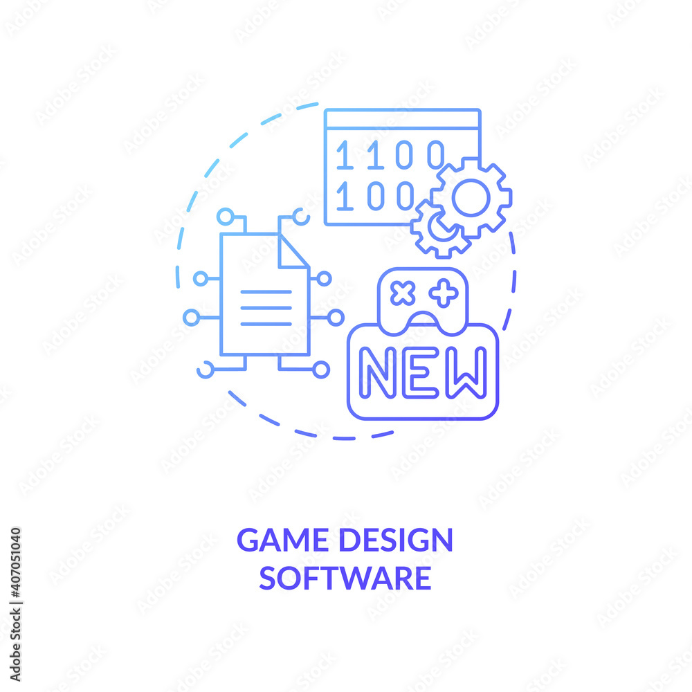 Aufkleber game design software concept icon. game designer skills. programs for making modern stories and plot