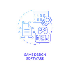 Game design software concept icon. Game designer skills. Programs for making modern stories and plots. Development idea thin line illustration. Vector isolated outline RGB color drawing