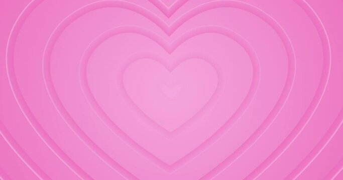 Light hot pink hearts move from center. 4k seamless looped animated background. Happy Valentine's Day concept. Romantic minimal 3d tunnel. Animation for event, love stories, text box, blank gift frame