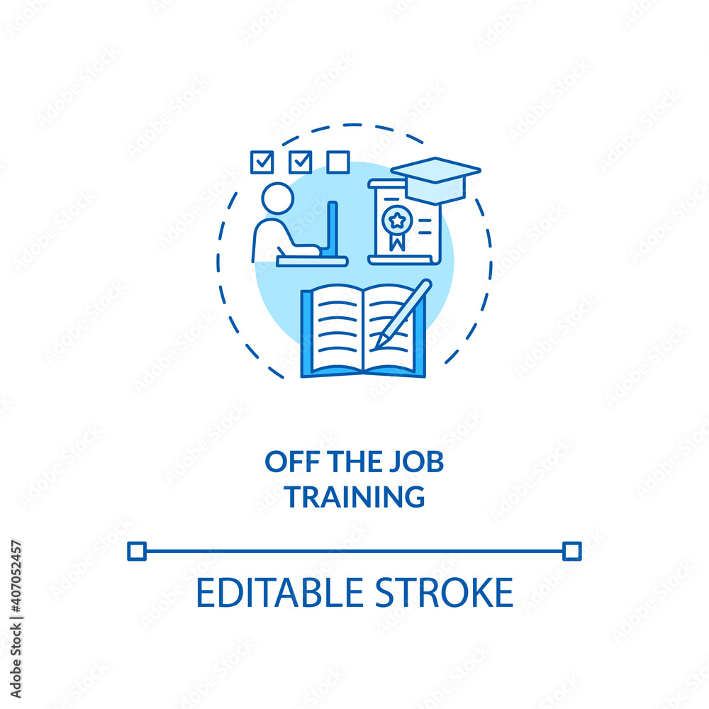 Poster off-the-job training concept icon. staff development method idea thin line illustration. learning by