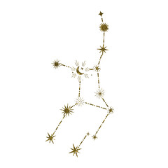 Virgo Constellation. Virgo Zodiac sign. Astrology celestial gold stars icon on the white isolated background. © Nastia