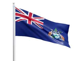 Ascension Island (British overseas territory) flag waving on white background, close up, isolated. 3D render
