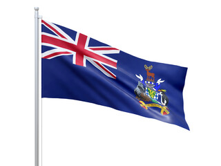 Fototapeta premium South Georgia and the South Sandwich Islands (British overseas territory) flag waving on white background, close up, isolated. 3D render