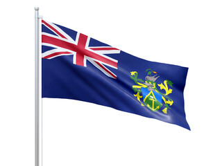 Pitcairn Islands (British overseas territory) flag waving on white background, close up, isolated. 3D render