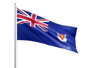 British Antarctic Territory (British overseas territory) flag waving on white background, close up, isolated. 3D render