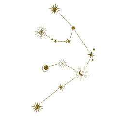 Aquarius Constellation. Scorpio Aquarius sign. Astrology celestial gold stars icon on the white isolated background.