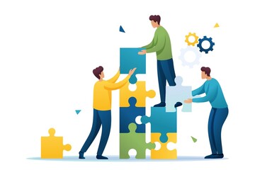 Young entrepreneurs are working together on the project. Flat 2D web design