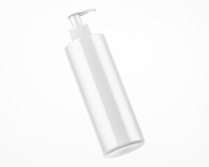 White Glossy Soap Bottle Mockup - 3D Illustration Isolated on White, Halfside View