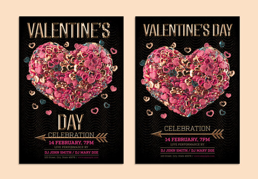 Valentine’s Day Party Poster Layout with 3D Heart Element