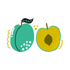 Hand drawn plum, cute modern illustration. Love fruit concept.