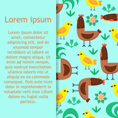 Seamless pattern chicken rooster chicks. Vector Illustration. 
