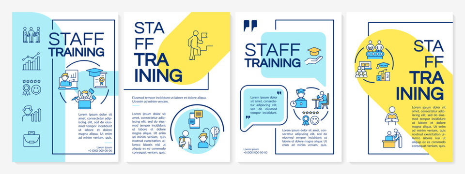Staff training brochure template. Upgrading employee skills. Flyer, booklet, leaflet print, cover design with linear icons. Vector layouts for magazines, annual reports, advertising posters