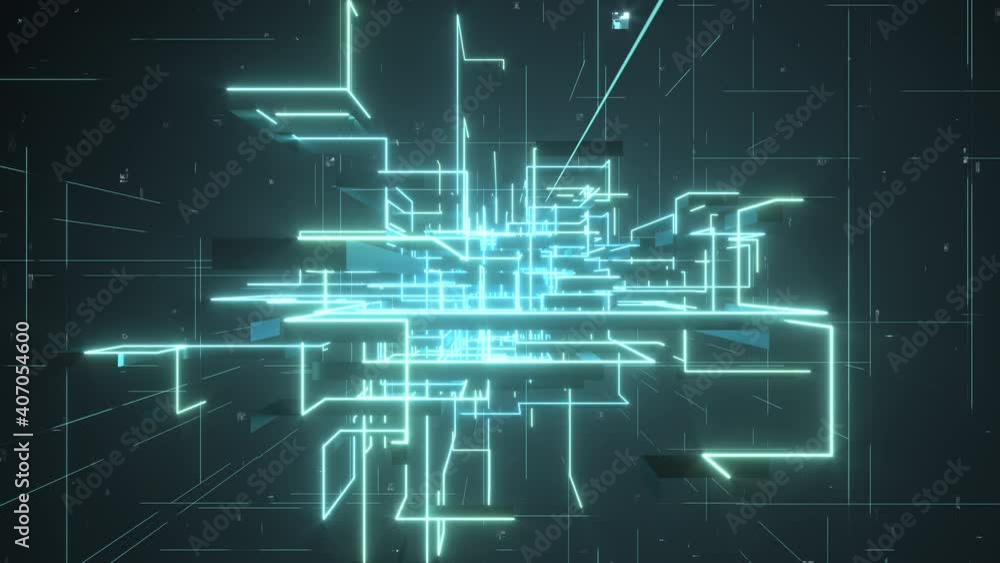 Poster glowing electronics lines with circuit structure, 3d rendering.