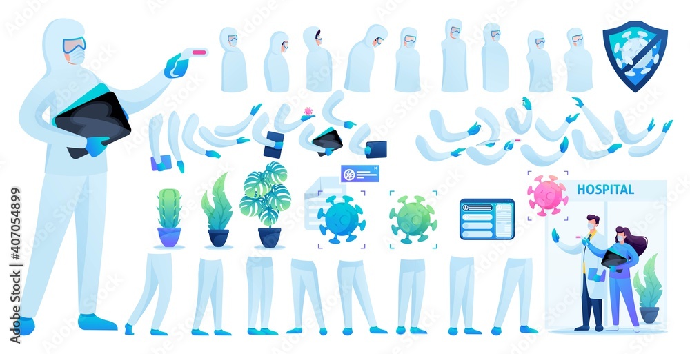 Poster constructor for creating a doctor in protective suit n 8. create your own doctor to fight the epidem