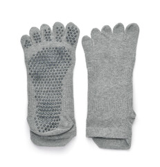 Top view of gray non-slip yoga toe socks