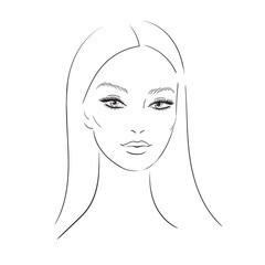 Logo women on white background.Young woman sketch face with lush eyelashes on white background, vector. Creative Vector female icon,eyelash extension.