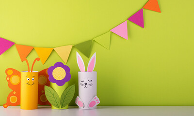 flower butterfly bunny bird made of handmade paper. spring and summer holiday