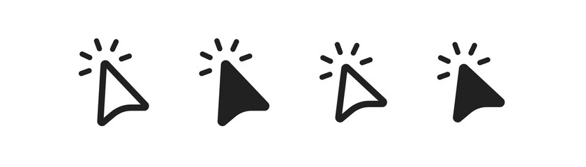 Cursor arrow icon set. Click mouse, wed button symbol in vector flat - obrazy, fototapety, plakaty
