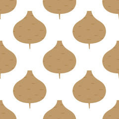 Vector cartoon style jicama, root vegetables seamless pattern background.
