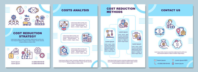Cost reduction strategy brochure template. Costs analysis. Flyer, booklet, leaflet print, cover design with linear icons. Vector layouts for magazines, annual reports, advertising posters