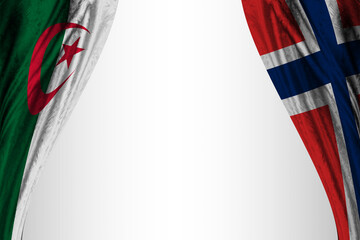 Background with flags of Algeria and Norway with theater effect. 3d illustration