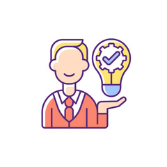 Ownership focus RGB color icon. Employee commitment. Creative work. Job productivity, effectiveness. Corporate values. Company policy. Business project. Isolated vector illustration