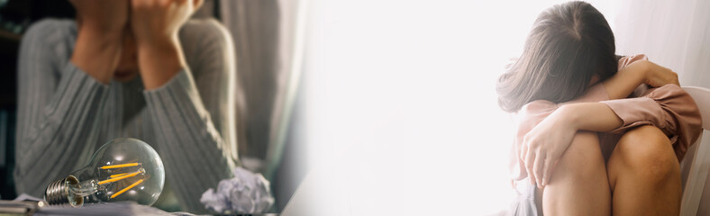 woman sit Depression and anxiety Copy space.