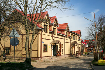 Obraz premium Beautiful building in the old style in the center of Zelenogradsk, Russia.