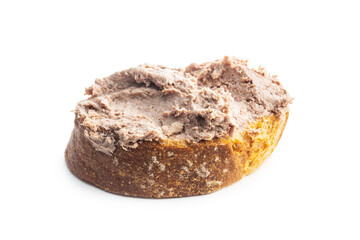 Liver pate on sliced baguette.