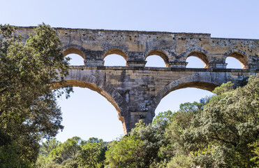 Fototapeta na wymiar Pont du Gard aqueduct in Nimes, France