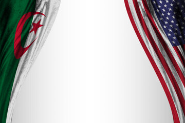 Background with flags of Algeria and the United States of America with theater effect. 3d illustration