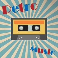 Vintage audio cassette with the text retro music