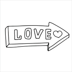 love message. simple doodle of an arrow with a heart in doodle style vector illustration isolated on white background