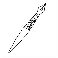 simple drawing of an old fountain pen with a pattern in doodle style vector illustration isolated on white background