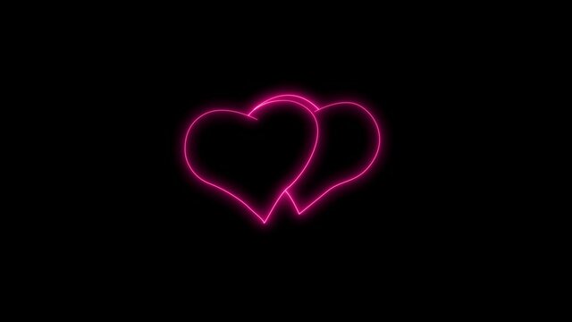 Valentine's Day. Animation. Animated neon hearts on a black background. Neon heart. Increase in size. Endless. The 14th of February. Romance
