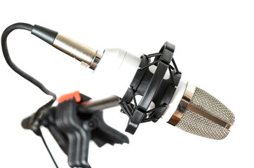Microphone installed on a rack on a white background