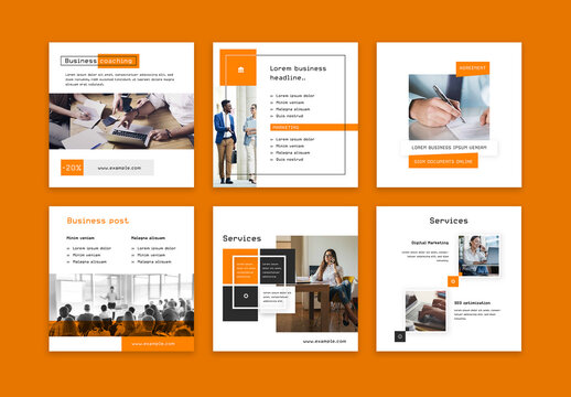 Simple Business Social Media Post Layouts with Orange Accent