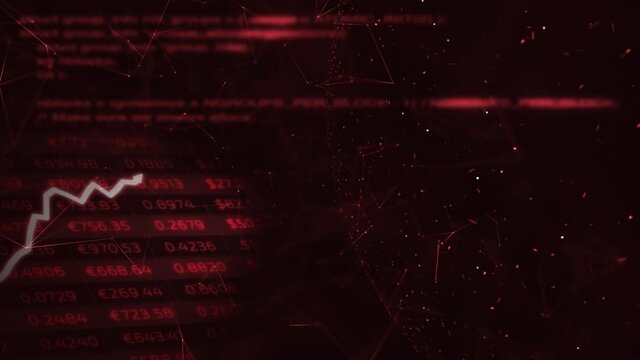 Abstract blurry encrypted long scrolling programming security hacking code data flow with business charts animation background.