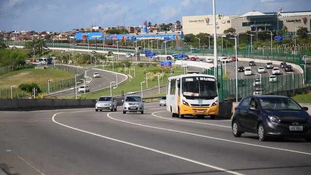 salvador, bahia, brazil - january 18, 2021: movement of vehicles on a road near the Salvador International Airport.