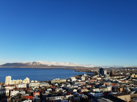 City view over Reykjavik from famous church