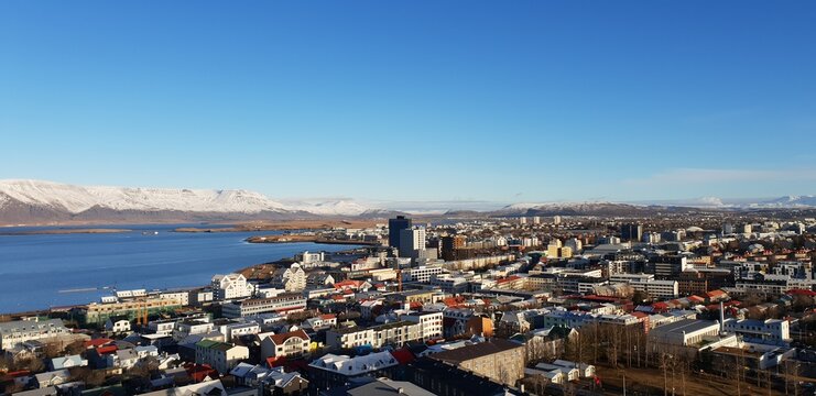 City view over Reykjavik from famous church