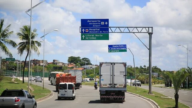 salvador, bahia, brazil - january 18, 2021: movement of vehicles on a road near the Salvador International Airport.
