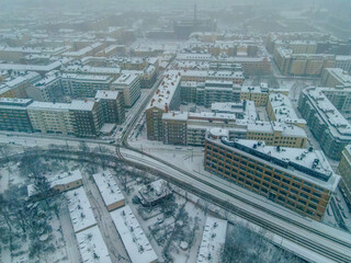 Naklejka na ściany i meble Aerial view of Helsinki city. in winter, Sky and colorful buildings.