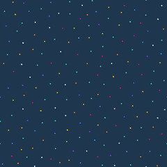 Seamless pattern with colourful polka dots on dark blue background.